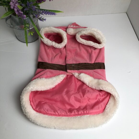 Pet Holiday Pink and White Velvet Dress with Brown Bow - Picture 3 of 8